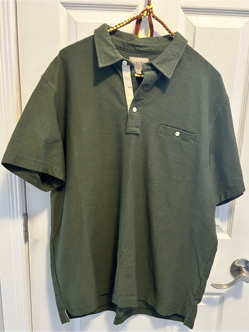 Jachs Olive Green Short-Sleeve Polo with Button-Front